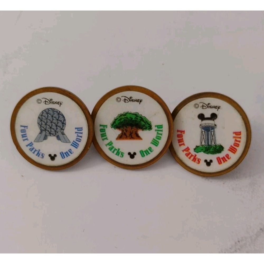 3 Disney Golf Ball Markers Brass Animal Kingdom EPCOT Hollywood Studios Earful